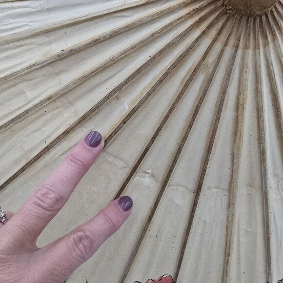 Vintage Asian Paper Parasol With Peacock & Floral Design - Picture 3 of 11